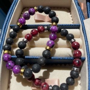 Red agate and purple jasper beads with natural lava stone bracelets!
